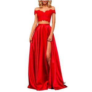 Lover Kiss 2 Piece Lace & Satin Prom Gown in Red 8 NWT